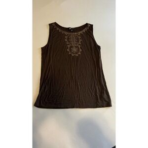 AB Studio Brown Sleeveless Top chest beading XL